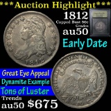 ***Auction Highlight*** 1812 Capped Bust Half Dollar 50c Graded AU, Almost Unc by USCG