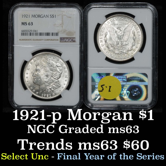 NGC 1921-p Morgan Dollar $1 Graded ms63 By NGC