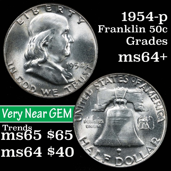 1954-p Franklin Half Dollar 50c Grades Choice+ Unc