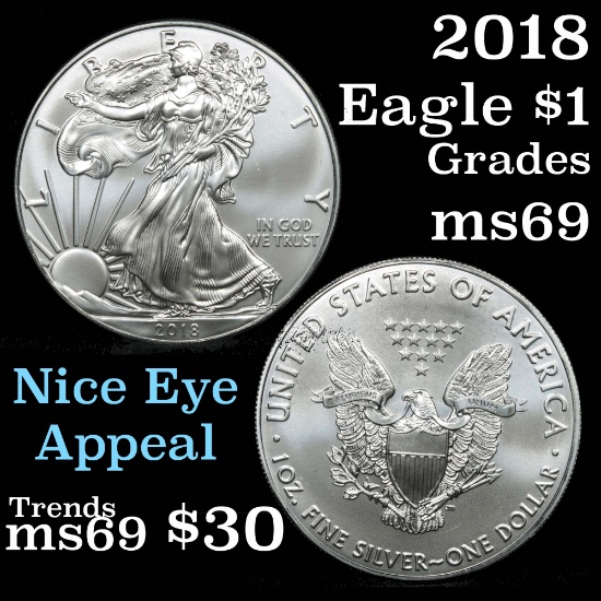 2018 Silver Eagle Dollar $1 Grades ms69