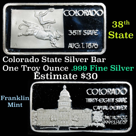 Colorado 38th State Capitol Denver - 1 oz Silver Bar (.999 Pure)