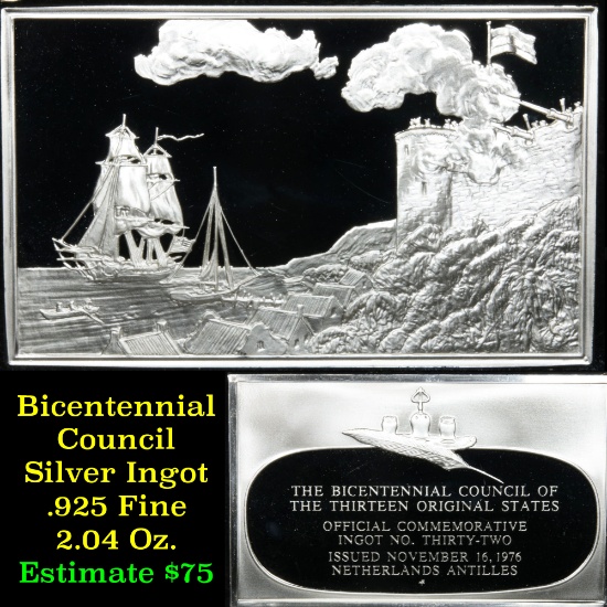 Bicentennial Council  Ingot #32, Dutch Fire Salute To American Flag - 1.84 oz sterling silver