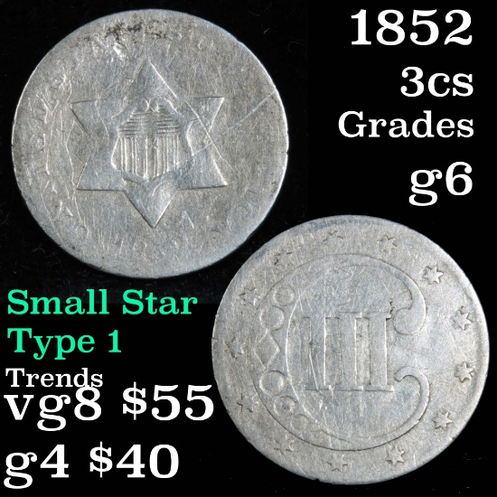 1852 3 Cent Silver 3cs Grades g+