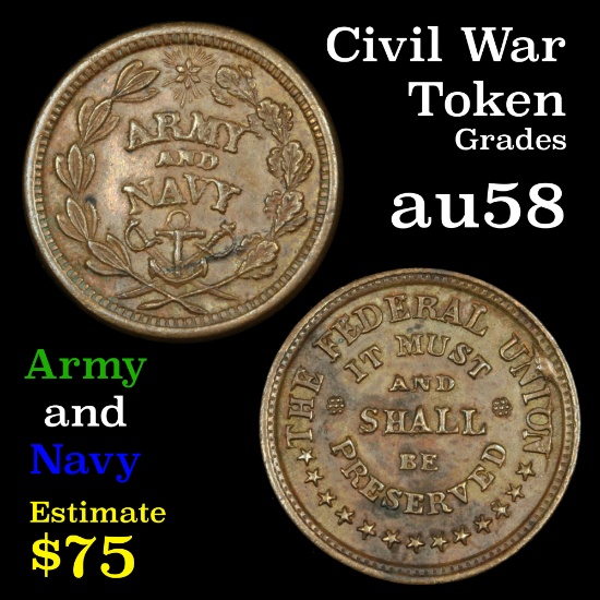 Army and Navy Civil War Token Grades Choice AU/BU Slider