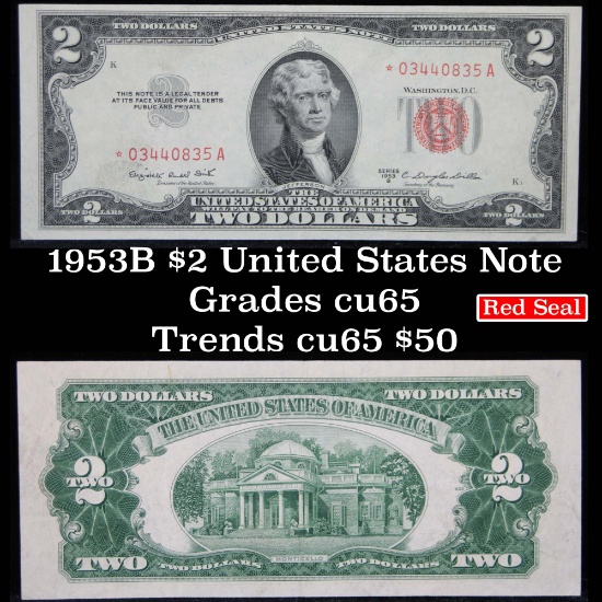 1953B $2 Red seal United States note Grades Gem CU