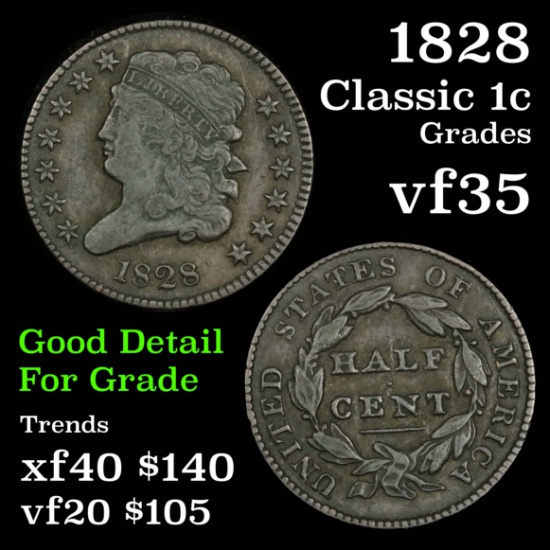 1828 Classic Head half cent 1/2c Grades vf++