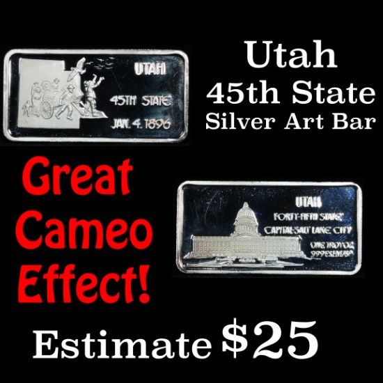 Utah 45th state capitol Salt Lake City - 1 oz Silver Art Bar (.999 Pure)