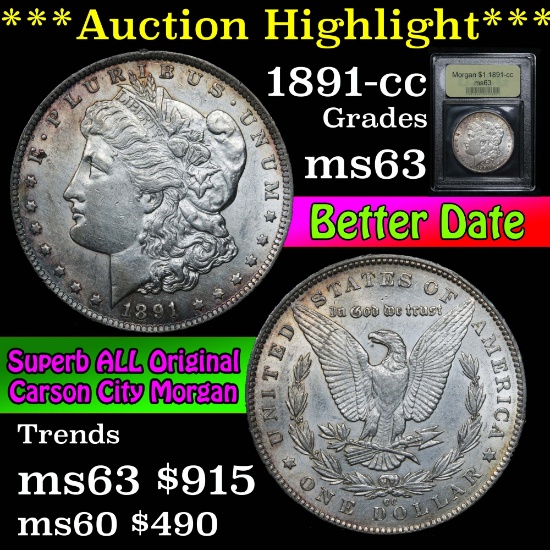 ***Auction Highlight*** 1891-cc Morgan Dollar $1 Graded Select Unc by USCG (fc)