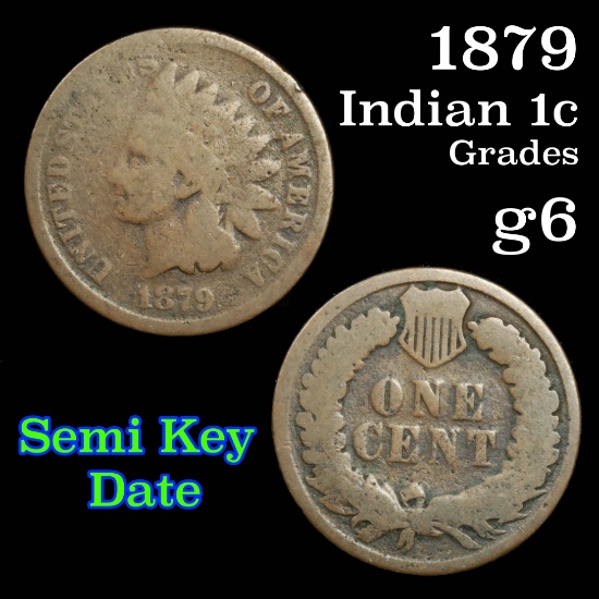 1879 Indian Cent 1c Grades g+