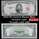 1953 $5 Red seal United States Note Grades Gem++ CU
