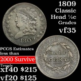 1809 Classic Head half cent 1/2c Grades vf++