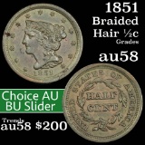 1851 Braided Hair Half Cent 1/2c Grades Choice AU/BU Slider (fc)