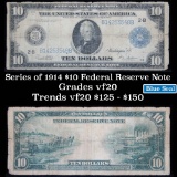 Series of 1914 $10 Blue Seal Federal Reseve Note New York Grades vf, very fine