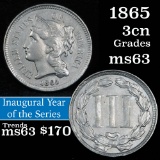 1865 3 Cent Copper Nickel 3cn Grades Select Unc