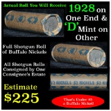 Full roll of Buffalo Nickels, 1928 on one end & a 'd' Mint reverse on other end (fc)