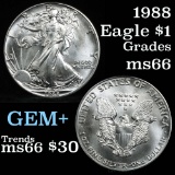 1988 Silver Eagle Dollar $1 Grades GEM+ Unc