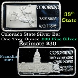 Colorado 38th State Capitol Denver - 1 oz Silver Bar (.999 Pure)