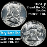 1951-p Franklin Half Dollar 50c Grades Choice Unc+ FBL
