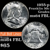 1955-p Franklin Half Dollar 50c Grades Choice Unc FBL
