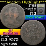 ***Auction Highlight*** 1798 Draped Bust Large Cent 1c Graded f, fine By USCG (fc)