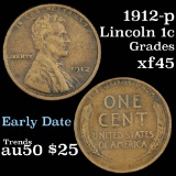 1912-p Lincoln Cent 1c Grades xf+
