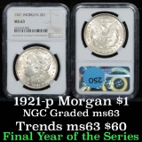 NGC 1921-p Morgan Dollar $1 Graded ms63 By NGC