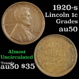 1920-s Lincoln Cent 1c Grades AU, Almost Unc