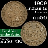 1909 Indian Cent 1c Grades AU, Almost Unc