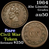 RARE 1864 Abe Lincoln Civil War Token Grades AU, Almost Unc (fc)