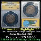 ***Auction Highlight*** ANACS 1787 Connecticut Draped Bust Left Colonial 1c Graded vf20 ANACS (fc)