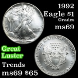 1992 Silver Eagle Dollar $1 Grades ms69