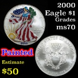 2000 Painted Silver Authentic US Eagle 1 oz .999 Silver Grades ms70, Perfection