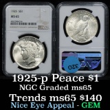 NGC 1925-p Peace Dollar $1 Graded ms65 By NGC