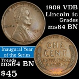 1909 VDB Lincoln Cent 1c Grades Choice Unc BN