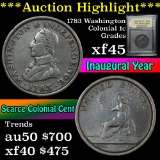 ***Auction Highlight*** 1783 Washington Millitary Bust Colonial 1c Graded xf+ by USCG (fc)