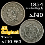 1854 Braided Hair Large Cent 1c Grades xf