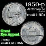 1950-p Jefferson Nickel 5c Grades Choice Unc 5fs