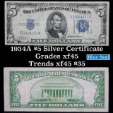 1934A $5 Blue seal silver certificate Grades xf+
