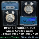 ANACS 1949-d Franklin Half Dollar 50c Graded au55 By ANACS