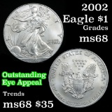 2002 Silver Eagle Dollar $1 Grades GEM+++ Unc