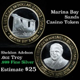 Venetian Hotel, Marina Bay Sands .6 oz .999 fine silver center Casino Token