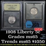 ***Auction Highlight*** 1908 Liberty Nickel 5c Graded GEM Unc By USCG (fc)