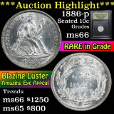 ***Auction Highlight*** 1886-p Seated Liberty Dime 10c Graded GEM+ Unc By USCG (fc)