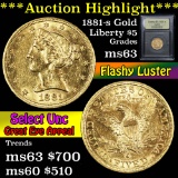 ***Auction Highlight*** 1881-s Gold Liberty Half Eagle $5 Graded Select Unc By USCG (fc)