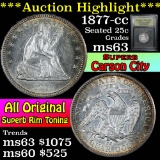 ***Auction Highlight*** 1877-cc Seated Liberty Quarter 25c Graded Select Unc By USCG (fc)