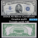 1934A $5 Blue seal silver certificate Grades Choice AU