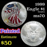 1999 Painted Silver Authentic US Eagle 1 oz .999 Silver Grades ms70, Perfection