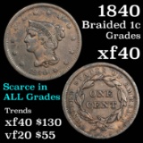 1840 Braided Hair Large Cent 1c Grades xf