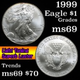 1999 Silver Eagle Dollar $1 Grades ms69