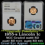 NGC 1955-s Lincoln Cent 1c Graded ms66 RD By NGC